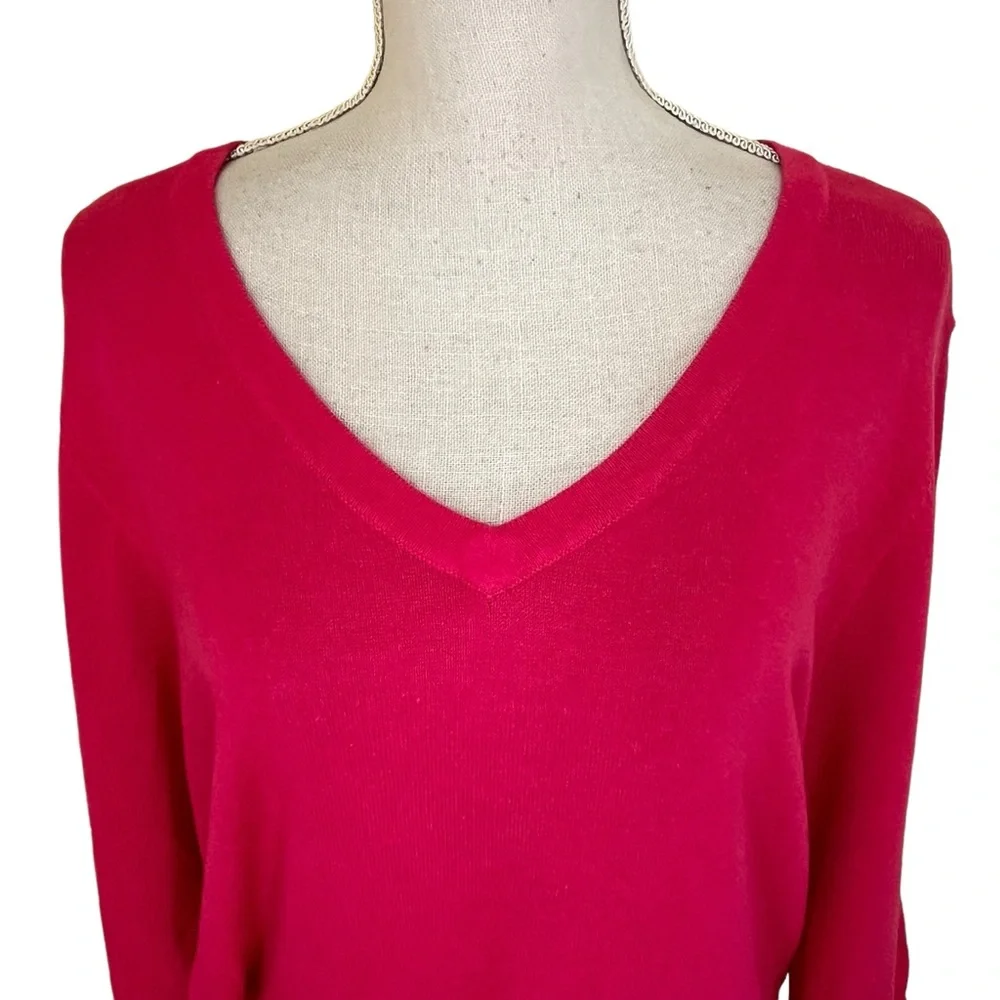 Spanner Bright Pink V-Neck Ruched Detail Sweater XL